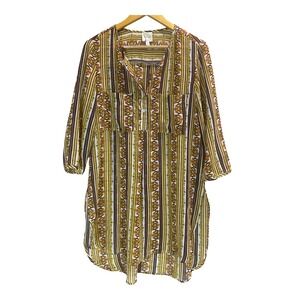 Fig & Flower Boho Chiffon Tunic Blouse L Long Sheer Anthro Style Beach Cover Up